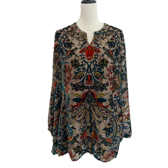 Coldwater Creek Tops - Coldwater Creek Blouse Women LP Floral Velvet Burn Out Pull Over Tunic Boho